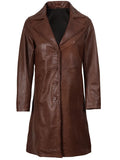 Elegant Brown Leather Coat with Button Closure