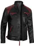 Genuine Leather Black & Red Slim Fit Jacket