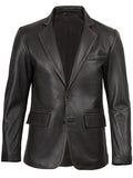 Men’s rub-off leather blazer with notch lapel and flap pockets