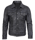Livra Jackets – Men’s Black Washed Leather Trucker Jacket – Genuine Leather Jacket | Livra Jackets