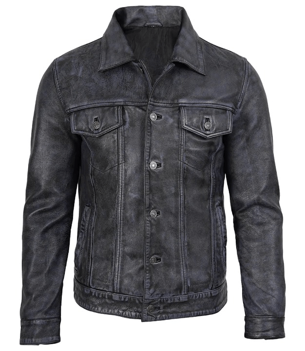 Livra Jackets – Men’s Black Washed Leather Trucker Jacket – Genuine Leather Jacket | Livra Jackets