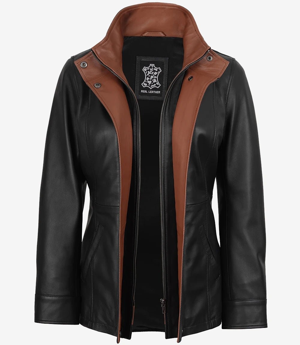 Livra Jackets – Women’s Black Leather Jacket High Collar / Two - Tone – Genuine Leather Jacket | Livra Jackets