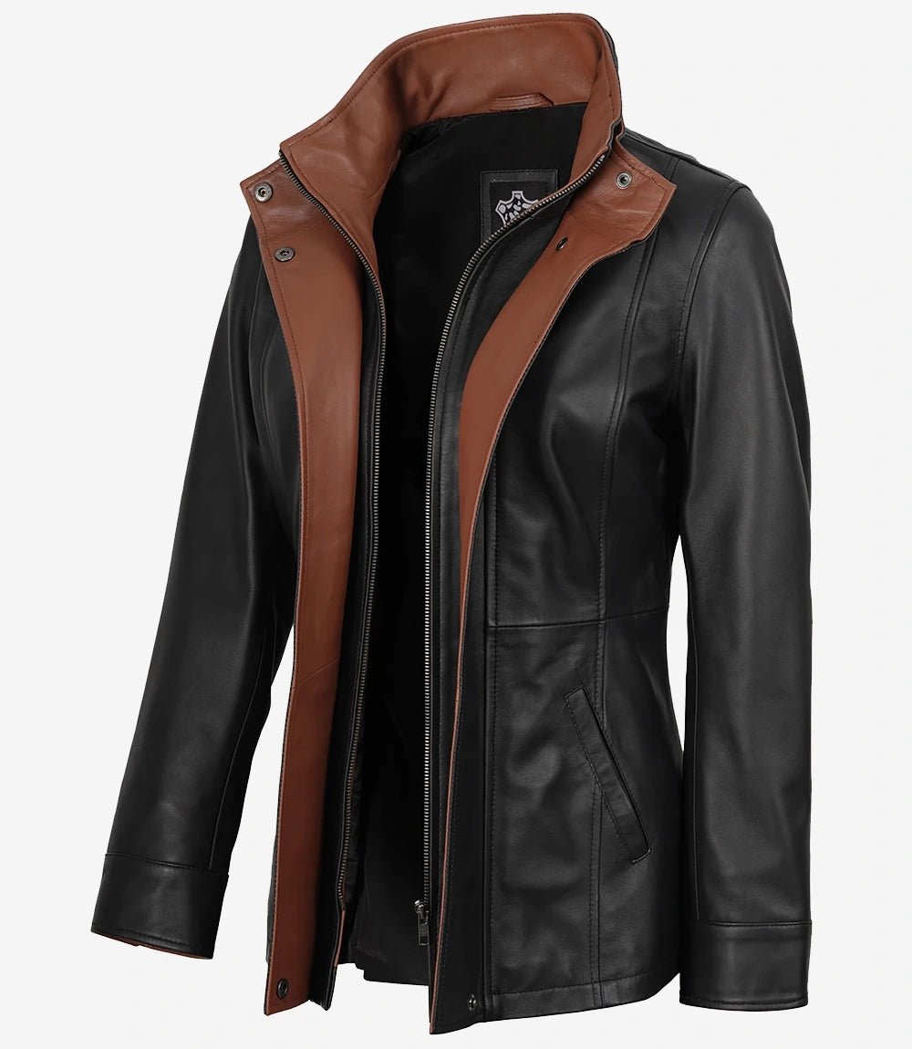 Livra Jackets – Women’s Black Leather Jacket High Collar / Two - Tone – Genuine Leather Jacket | Livra Jackets