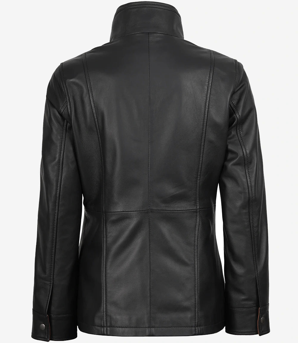 Livra Jackets – Women’s Black Leather Jacket High Collar / Two - Tone – Genuine Leather Jacket | Livra Jackets