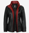 Livra Jackets – Women’s Black Leather Jacket High Collar with Red Accents – Genuine Leather Jacket | Livra Jackets