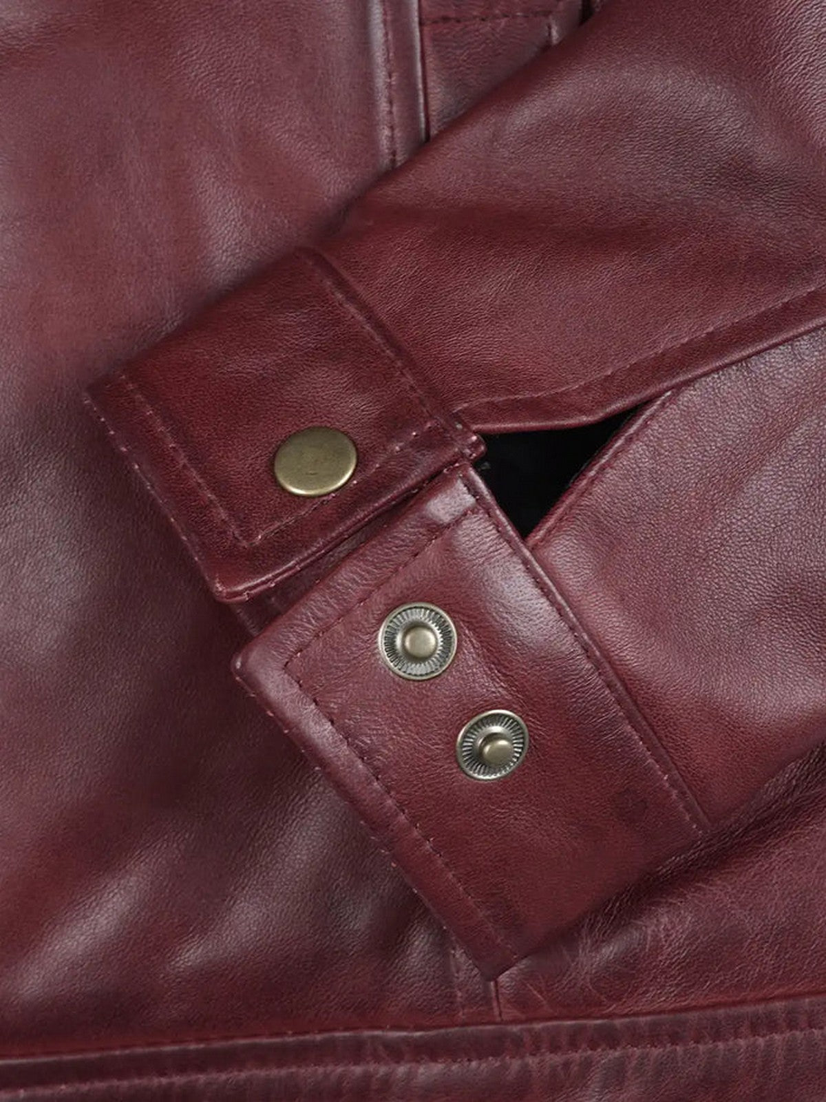 Maroon Leather Jacket Cuff Detail