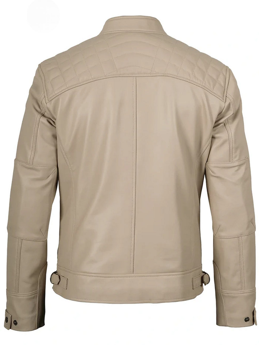 Front view of men’s beige café racer leather jacket slim fit