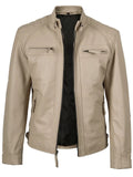 Men’s Beige Cafe Racer Leather Jacket – Slim Fit Motorcycle Style | Livra Jackets – Genuine Leather Jacket | Livra Jackets