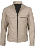 Men’s Beige Café Racer Leather Jacket – Slim Fit Quilted Design – Genuine Leather Jacket | Livra Jackets