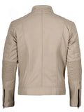 Men’s Beige Café Racer Leather Jacket – Slim Fit Quilted Design – Genuine Leather Jacket | Livra Jackets