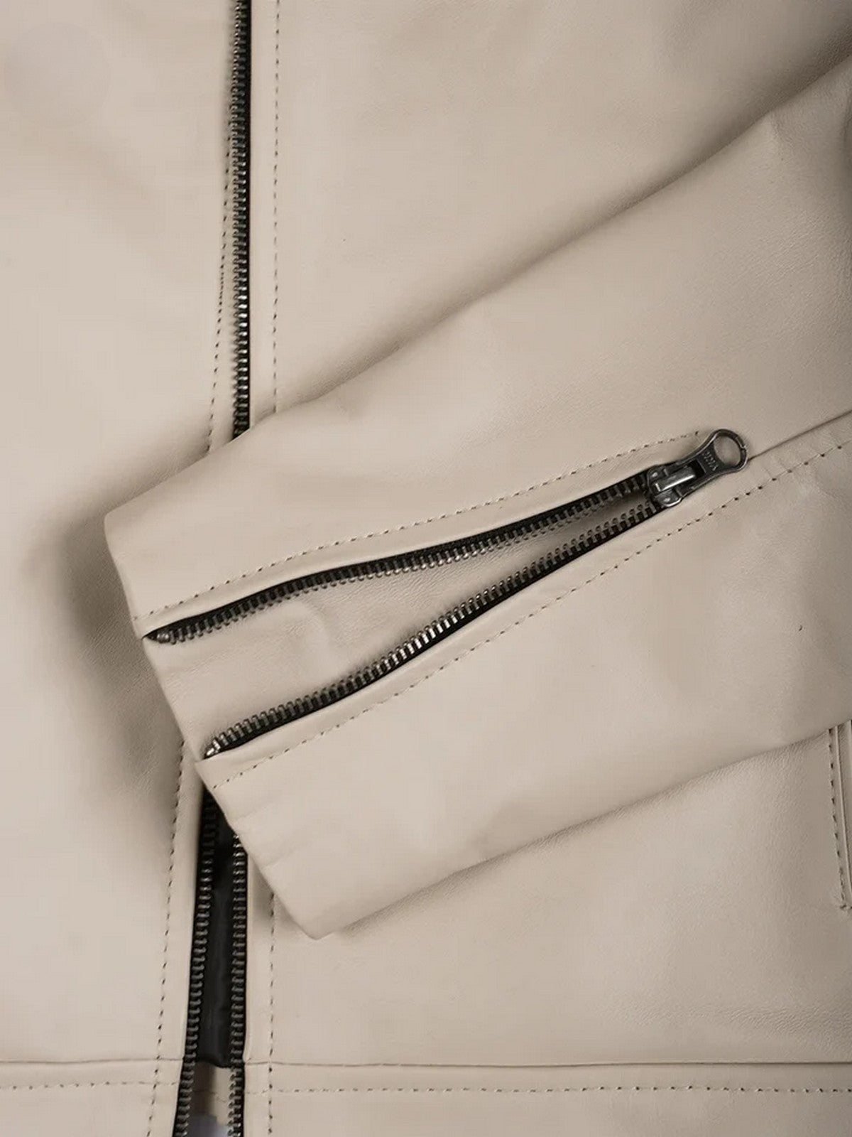 Men’s Beige Café Racer Leather Jacket – Slim Fit Quilted Design – Genuine Leather Jacket | Livra Jackets