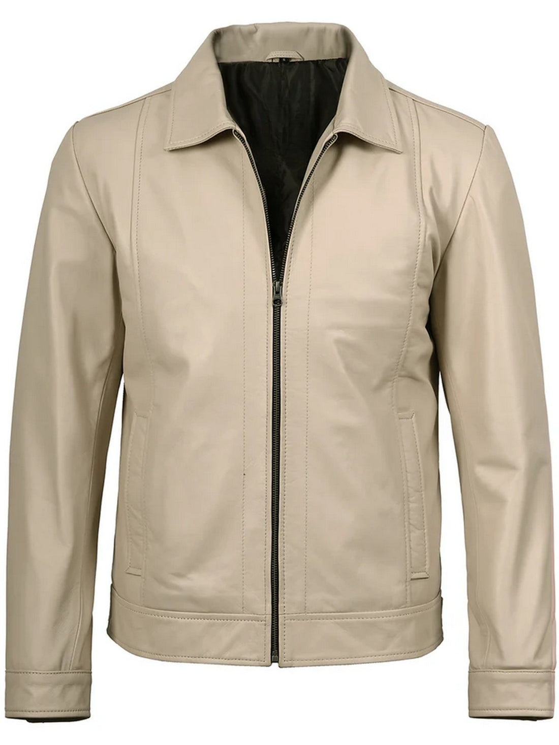 Men’s Beige Leather Jacket Front View
