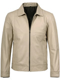 Men’s Beige Leather Jacket Front View