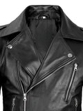 Men’s Black Leather Jacket with Belted Waist