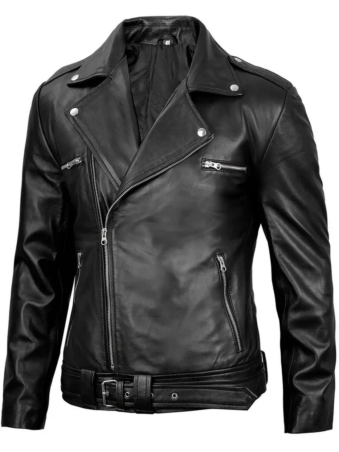 Men’s Black Biker Leather Jacket Front View