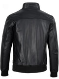 Back view of men’s black bomber leather jacket, genuine leather