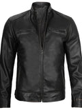 Men’s Black Café Racer Leather Jacket – Livra Jackets – Genuine Leather Jacket | Livra Jackets
