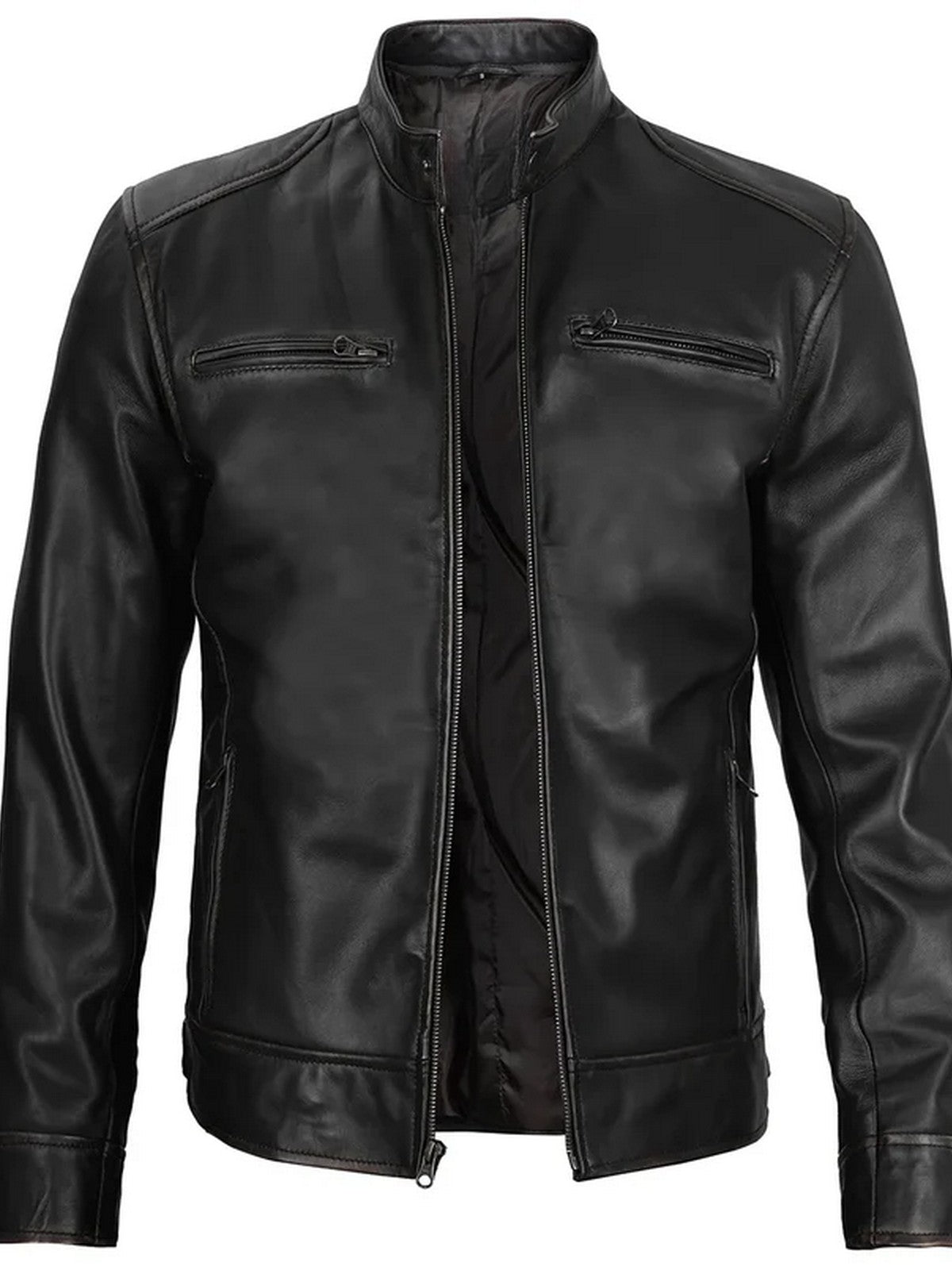 Men’s Black Café Racer Leather Jacket – Livra Jackets – Genuine Leather Jacket | Livra Jackets