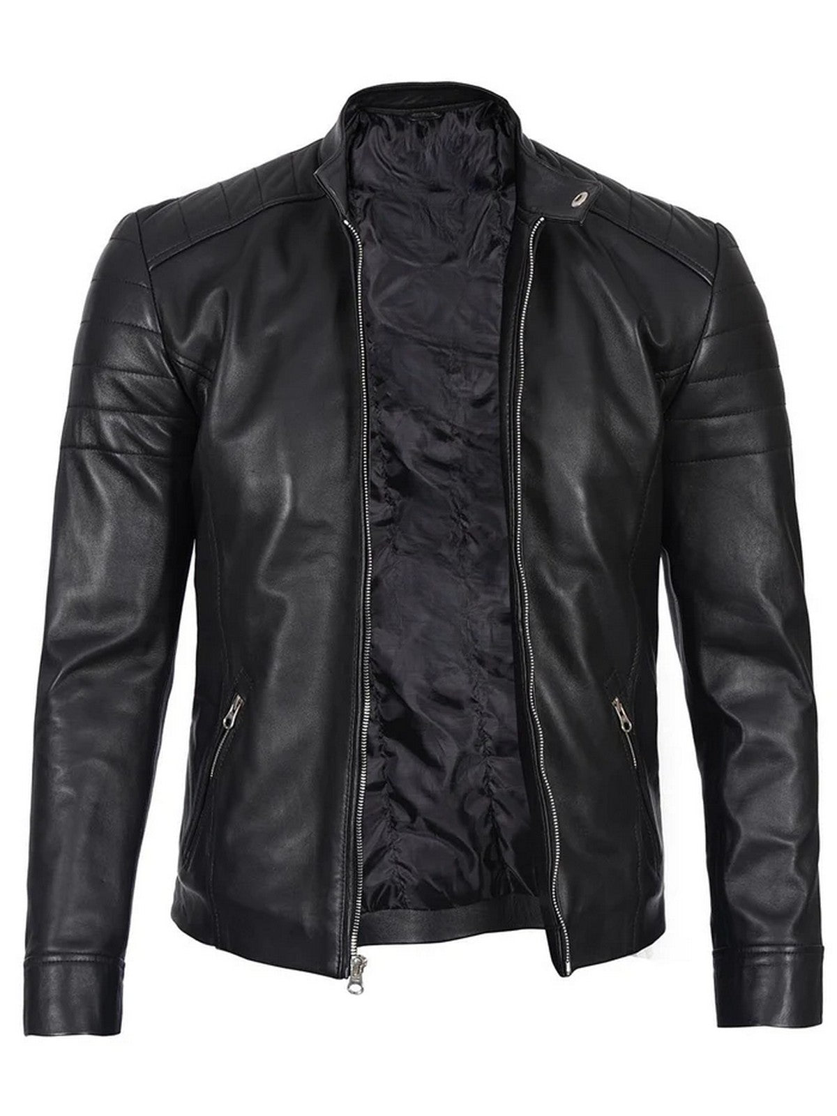 Men’s Black Café Racer Leather Jacket – Slim Fit Motorcycle Style | Livra – Genuine Leather Jacket | Livra Jackets