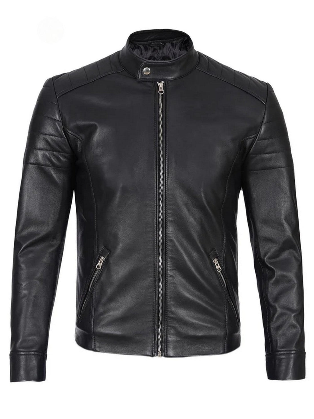 Men’s Black Café Racer Leather Jacket – Slim Fit Motorcycle Style | Livra – Genuine Leather Jacket | Livra Jackets