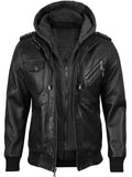 Men’s black leather jacket outfit set with hoodie – Livra Jackets