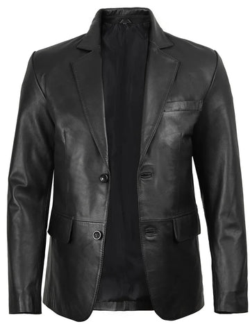 Men’s Black Leather Blazer – Genuine Two - Button Slim Fit | Livra Jackets – Genuine Leather Jacket | Livra Jackets