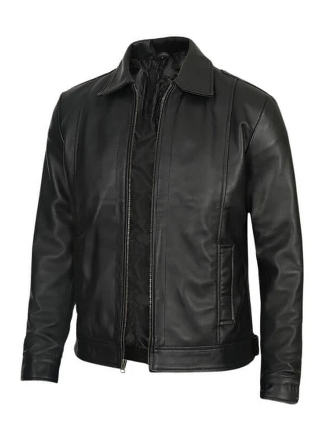 Men’s Black Leather Jacket Front View