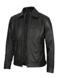 Men’s Black Leather Jacket Front View