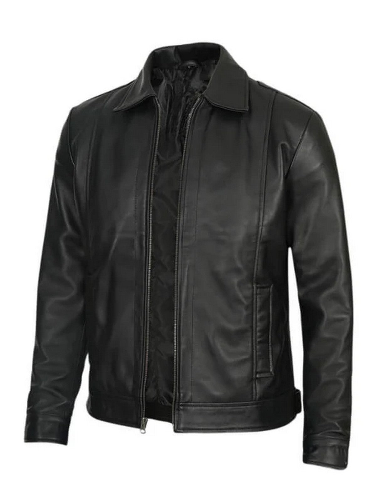 Men’s Black Leather Jacket Front View