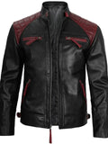 Men’s Black & Red Leather Jacket Front View