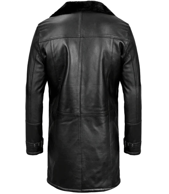 Men’s Black Shearling Leather Coat – Front View