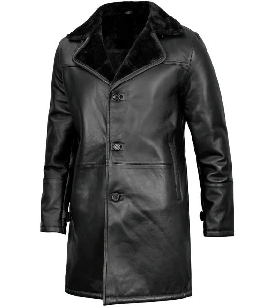Men’s Black Shearling Long Jacket – Side Angle
