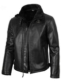 Men’s Black Shearling Leather Jacket Front View