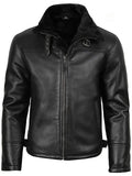 Black Shearling Leather Jacket Side Angle