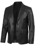 Slim Fit Black Leather Blazer for Men – Side Angle
