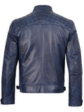 Men’s Blue Café Racer Leather Jacket – Slim Fit Motorcycle Style – Genuine Leather Jacket | Livra Jackets
