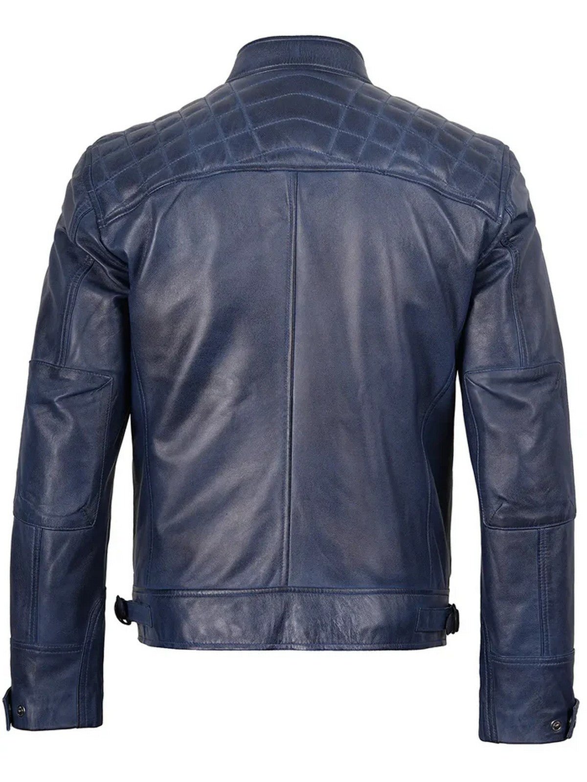 Men’s Blue Café Racer Leather Jacket – Slim Fit Motorcycle Style – Genuine Leather Jacket | Livra Jackets