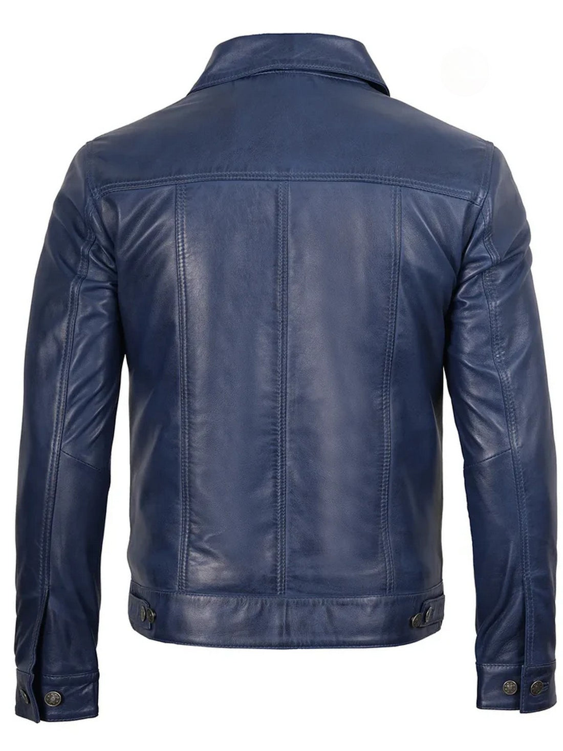 Men’s Blue Trucker Leather Jacket Front View