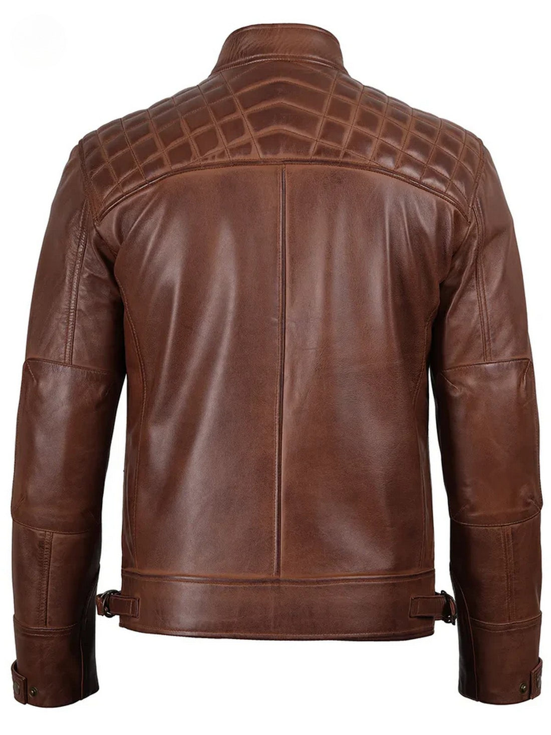  Men’s brown café racer leather jacket front view, premium lambskin material, Livra Jackets.