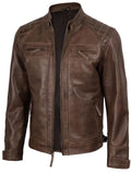 Men’s café racer jacket in brown leather – stylish side angle.