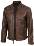 Men’s Brown Café Racer Leather Jacket – Slim Fit Motorcycle Style – Genuine Leather Jacket | Livra Jackets