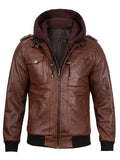 Men’s Brown Hooded Leather Jacket – Livra Jackets – Genuine Leather Jacket | Livra Jackets