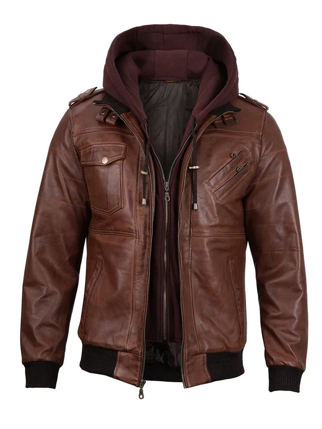 Men’s Brown Hooded Leather Jacket – Livra Jackets – Genuine Leather Jacket | Livra Jackets
