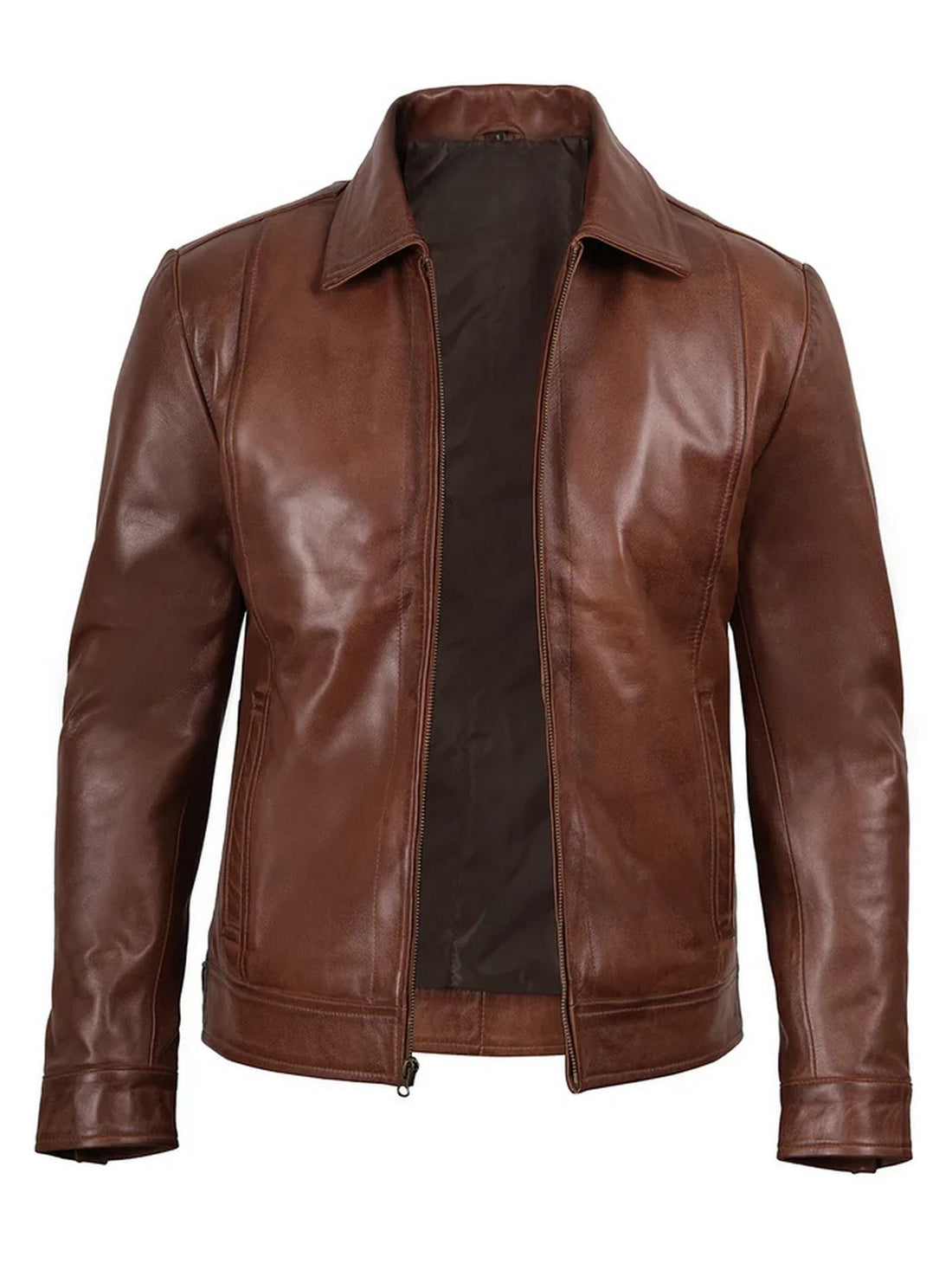Men’s Brown Leather Jacket Front View