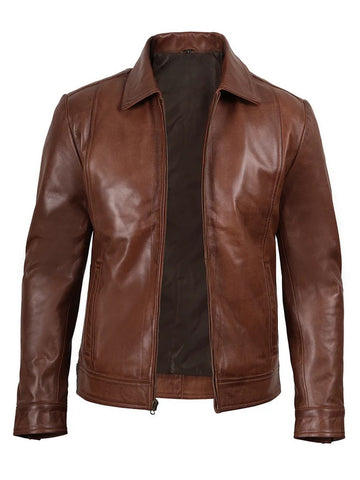 Men’s Brown Leather Jacket Front View