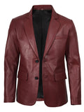 Men’s Burgundy Leather Blazer – Front Open View