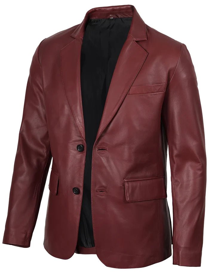 Men’s Burgundy Leather Blazer – Real Slim Fit Two - Button Jacket | Livra Jackets – Genuine Leather Jacket | Livra Jackets