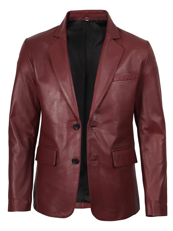 Men’s Burgundy Leather Blazer – Real Slim Fit Two - Button Jacket | Livra Jackets – Genuine Leather Jacket | Livra Jackets