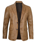 Men’s Camel Brown Leather Blazer – Front View