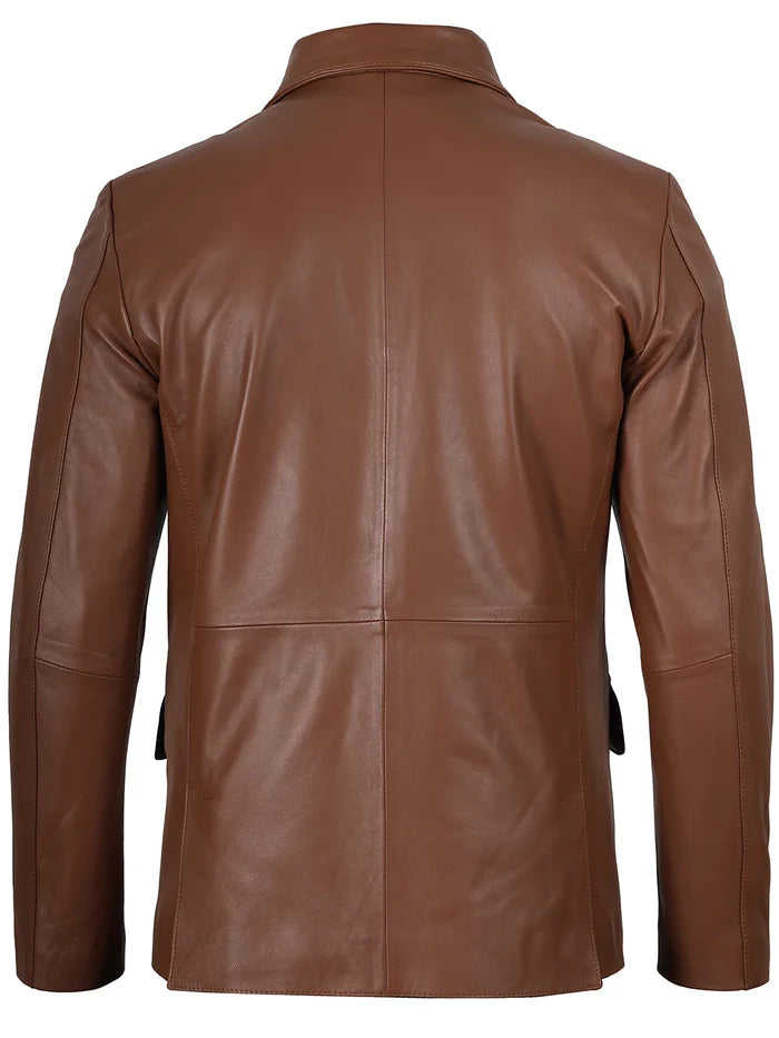 Men’s Cognac Brown Leather Blazer – Front View